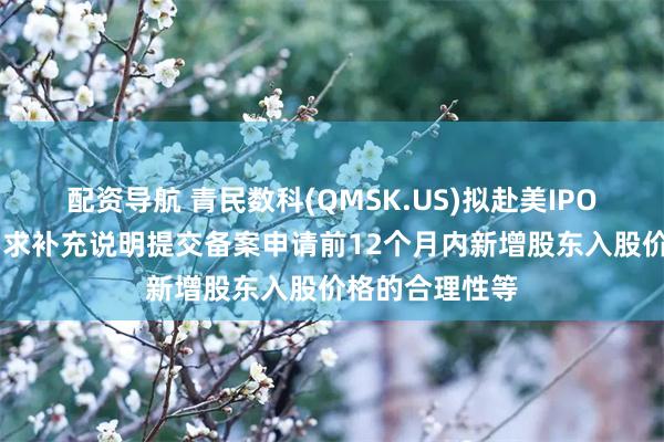 配资导航 青民数科(QMSK.US)拟赴美IPO 中国证监会要求补充说明提交备案申请前12个月内新增股东入股价格的合理性等